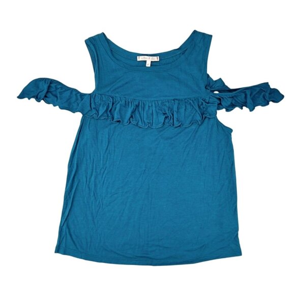 Willow & Clay Tops - Willow & Clay Teal Cold Shoulder Top Blouse Ruffle Women Size Medium Soft USA